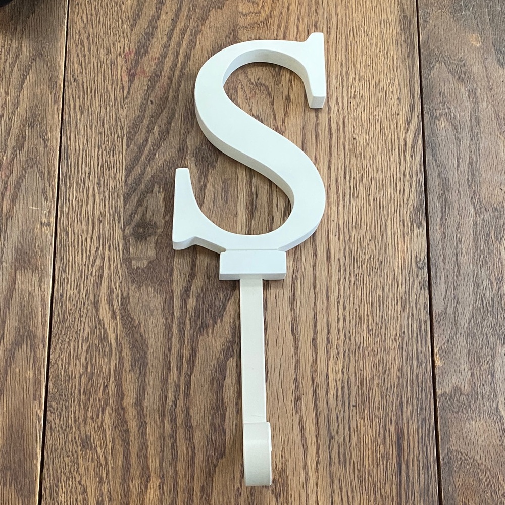 Wall Hook   Creamy White Letter S.  Wood/ Metal